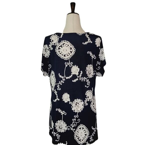 Roz & Ali Navy Blue Floral Patterned Drop Sleeve Stretchy  Blouse Size L - Picture 3 of 8